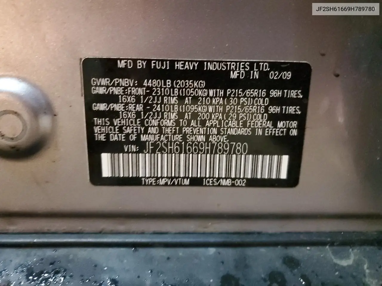 2009 Subaru Forester 2.5X VIN: JF2SH61669H789780 Lot: 56007155