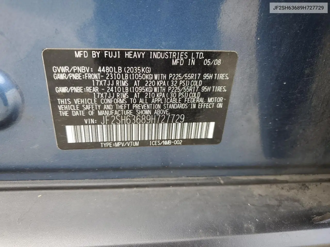 2009 Subaru Forester 2.5X Premium VIN: JF2SH63689H727729 Lot: 62779685