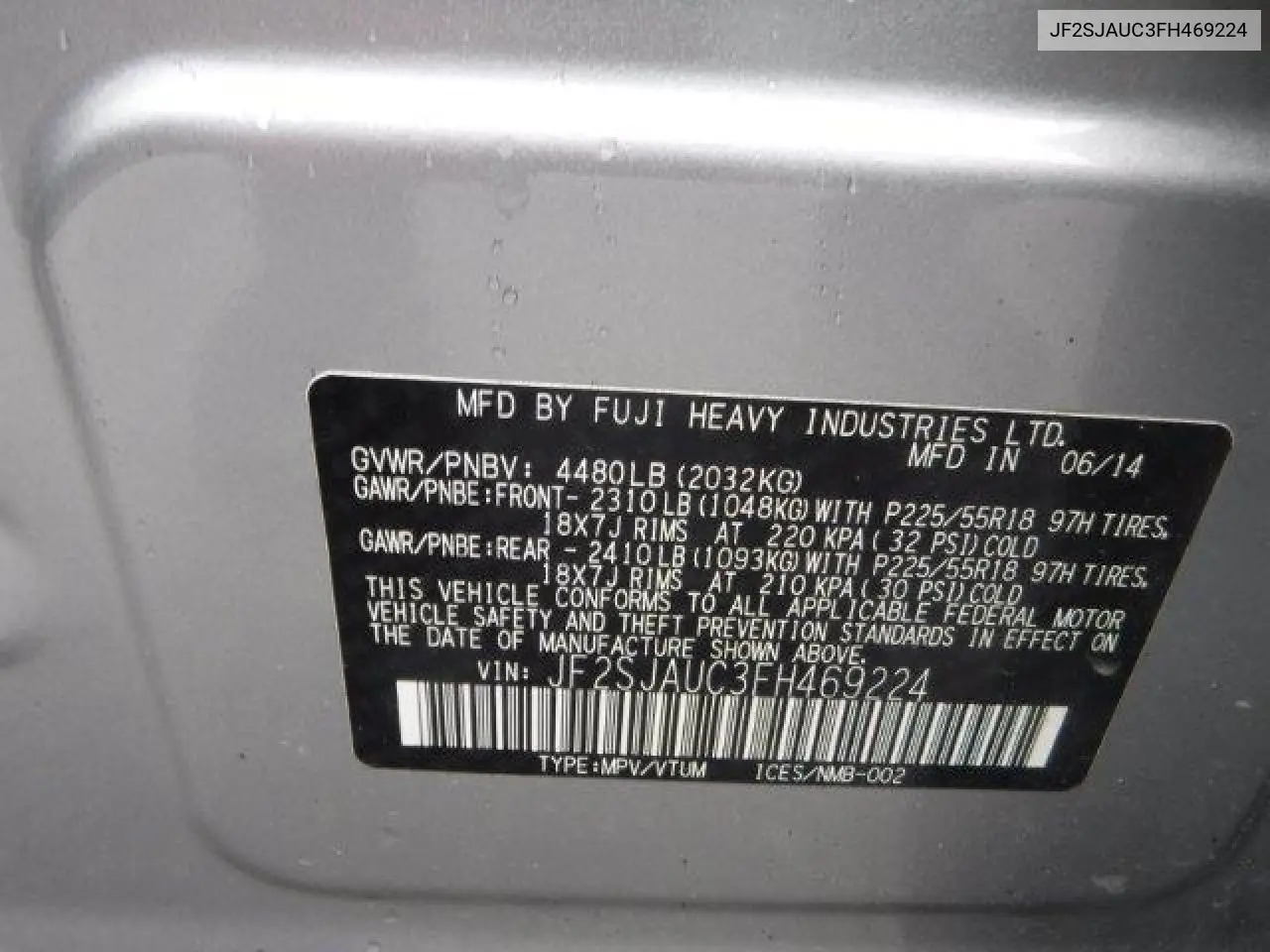 2015 Subaru Forester 2.5I Touring VIN: JF2SJAUC3FH469224 Lot: 55663795