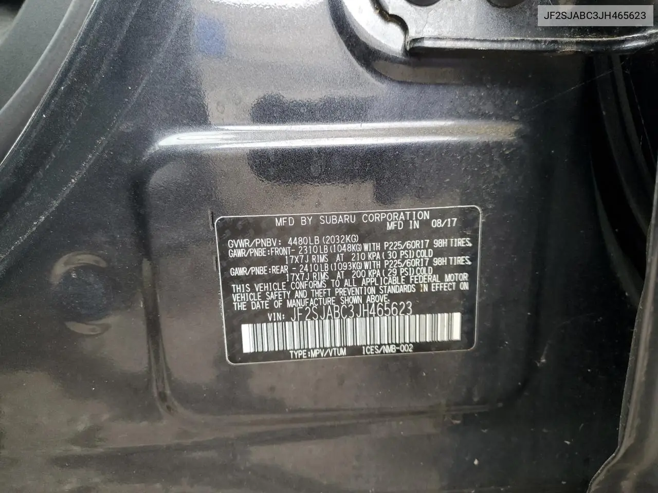2018 Subaru Forester 2.5I VIN: JF2SJABC3JH465623 Lot: 58901025
