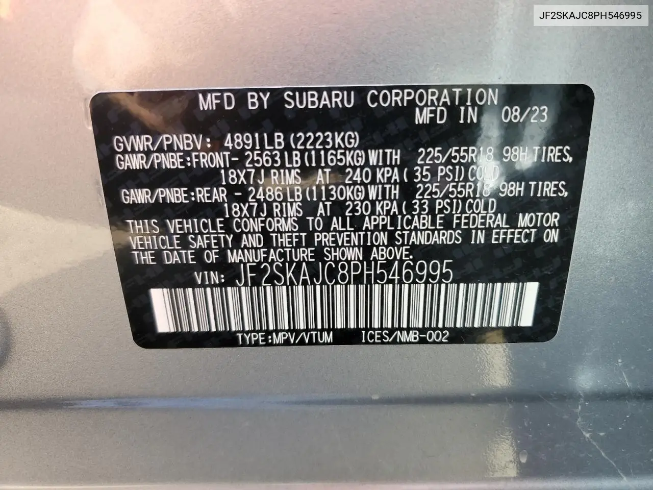 2023 Subaru Forester Sport VIN: JF2SKAJC8PH546995 Lot: 62871705
