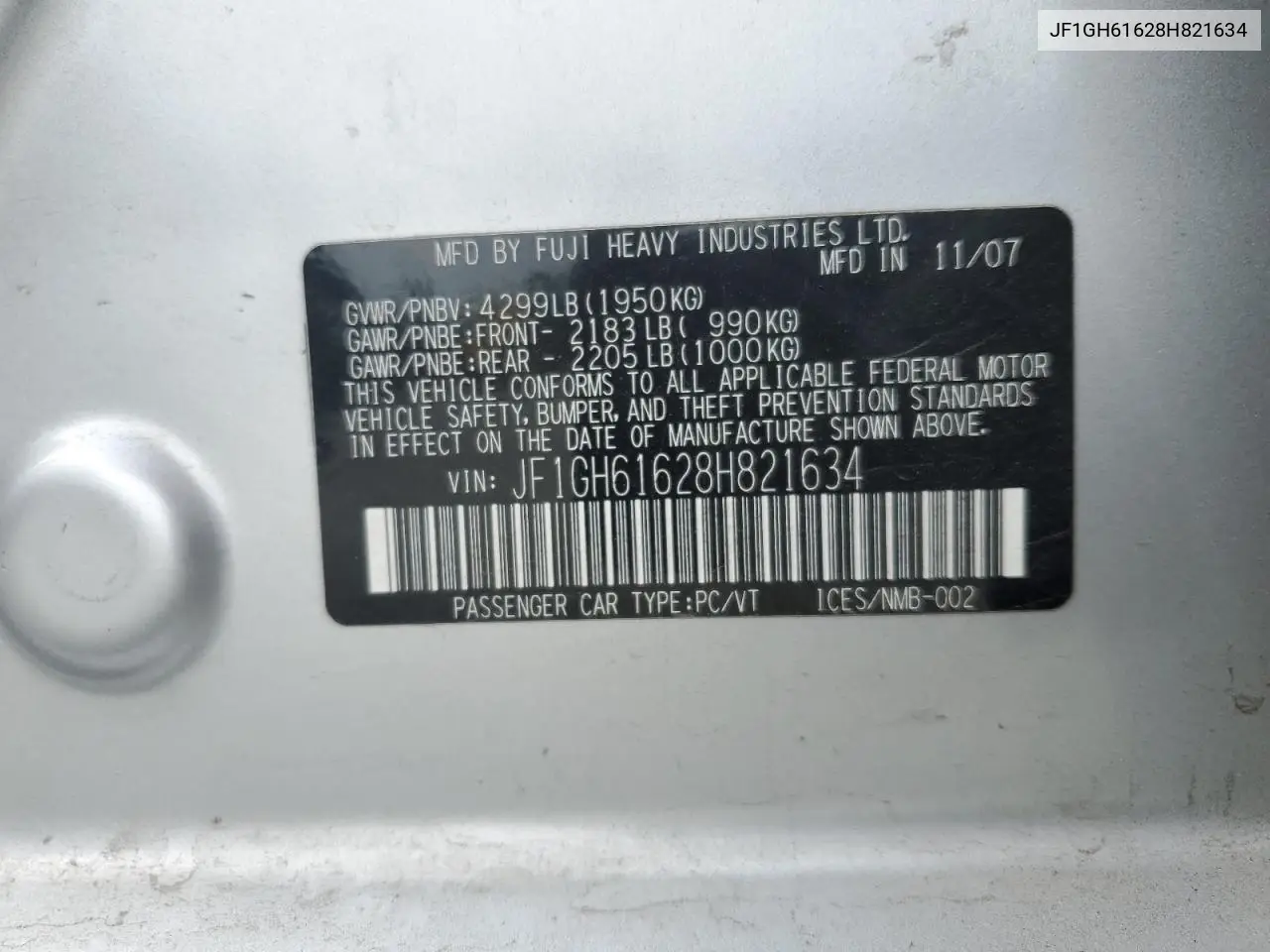 2008 Subaru Impreza 2.5I VIN: JF1GH61628H821634 Lot: 61497415