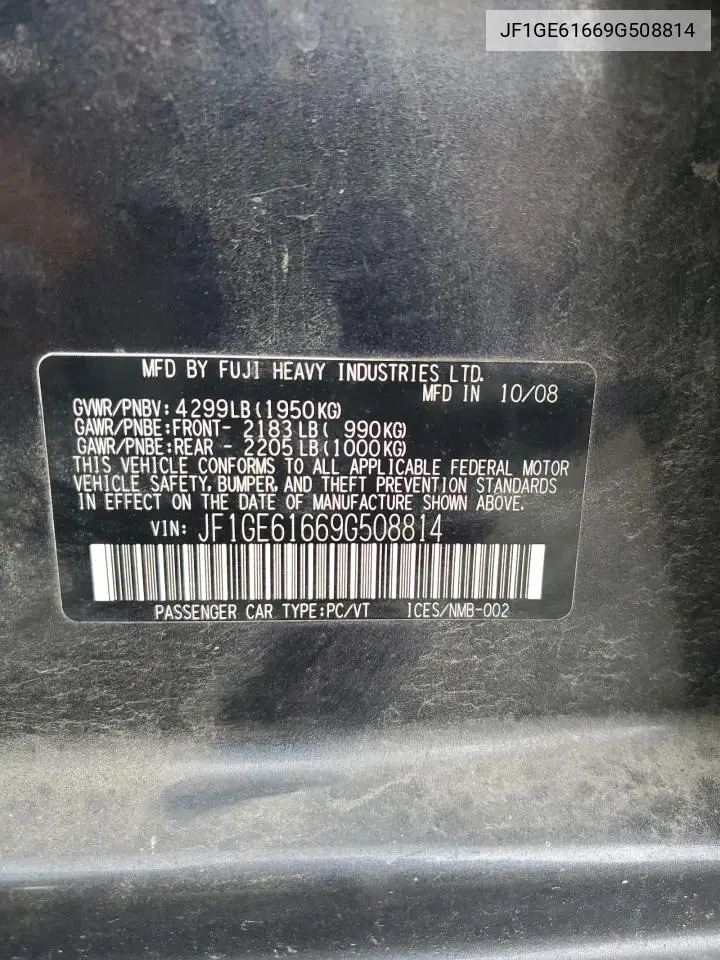 2009 Subaru Impreza 2.5I VIN: JF1GE61669G508814 Lot: 62222235