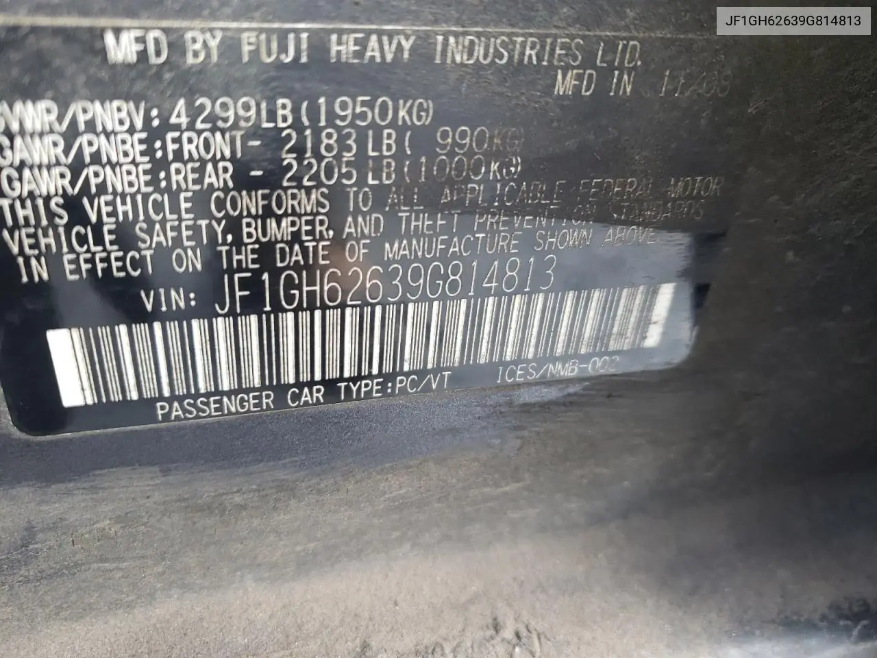 2009 Subaru Impreza 2.5I VIN: JF1GH62639G814813 Lot: 71153894
