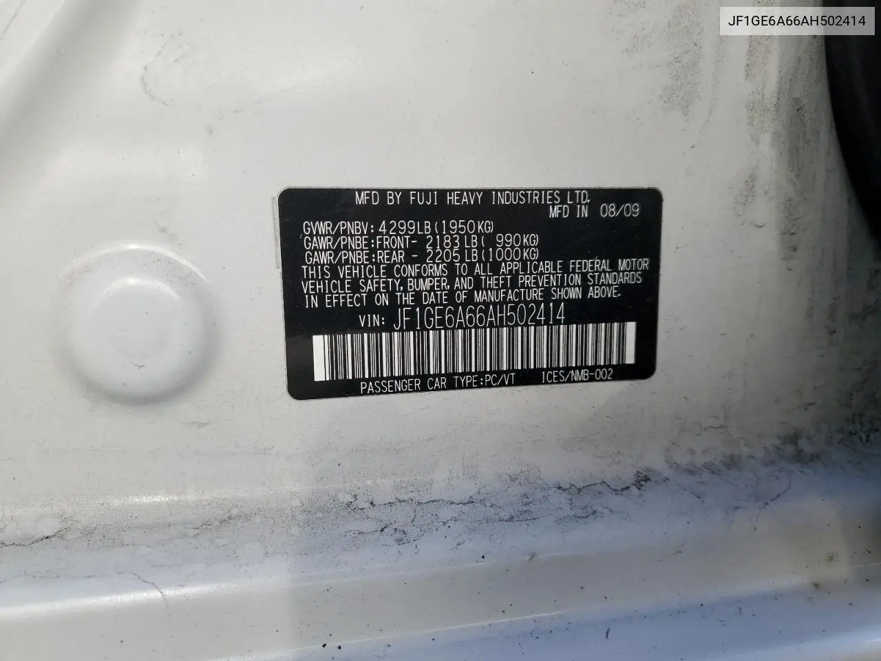 2010 Subaru Impreza 2.5I VIN: JF1GE6A66AH502414 Lot: 55273565