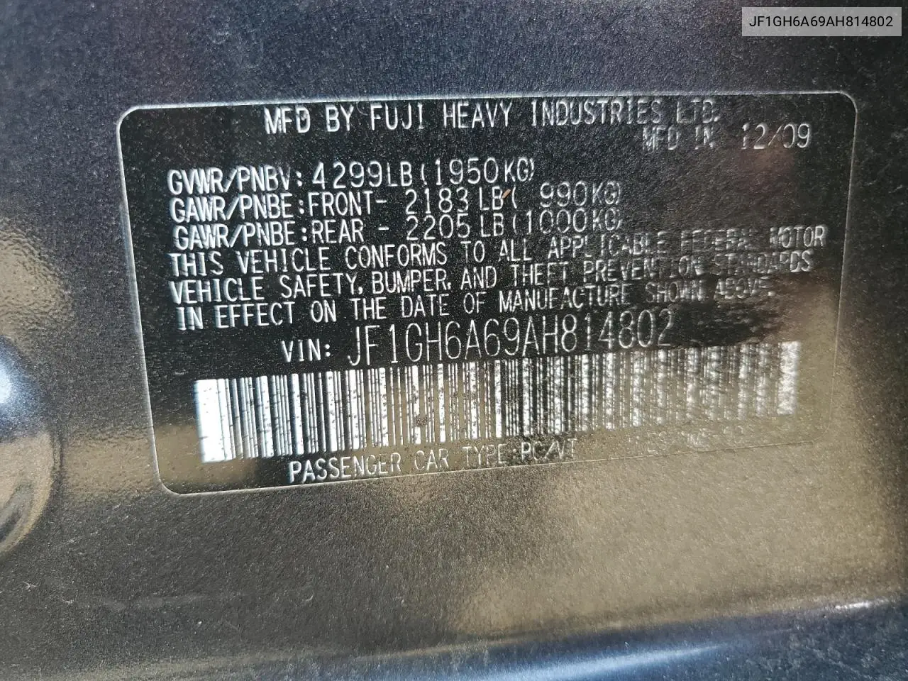 2010 Subaru Impreza 2.5I VIN: JF1GH6A69AH814802 Lot: 61749025