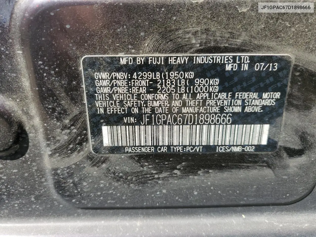 2013 Subaru Impreza Premium VIN: JF1GPAC67D1898666 Lot: 56729785