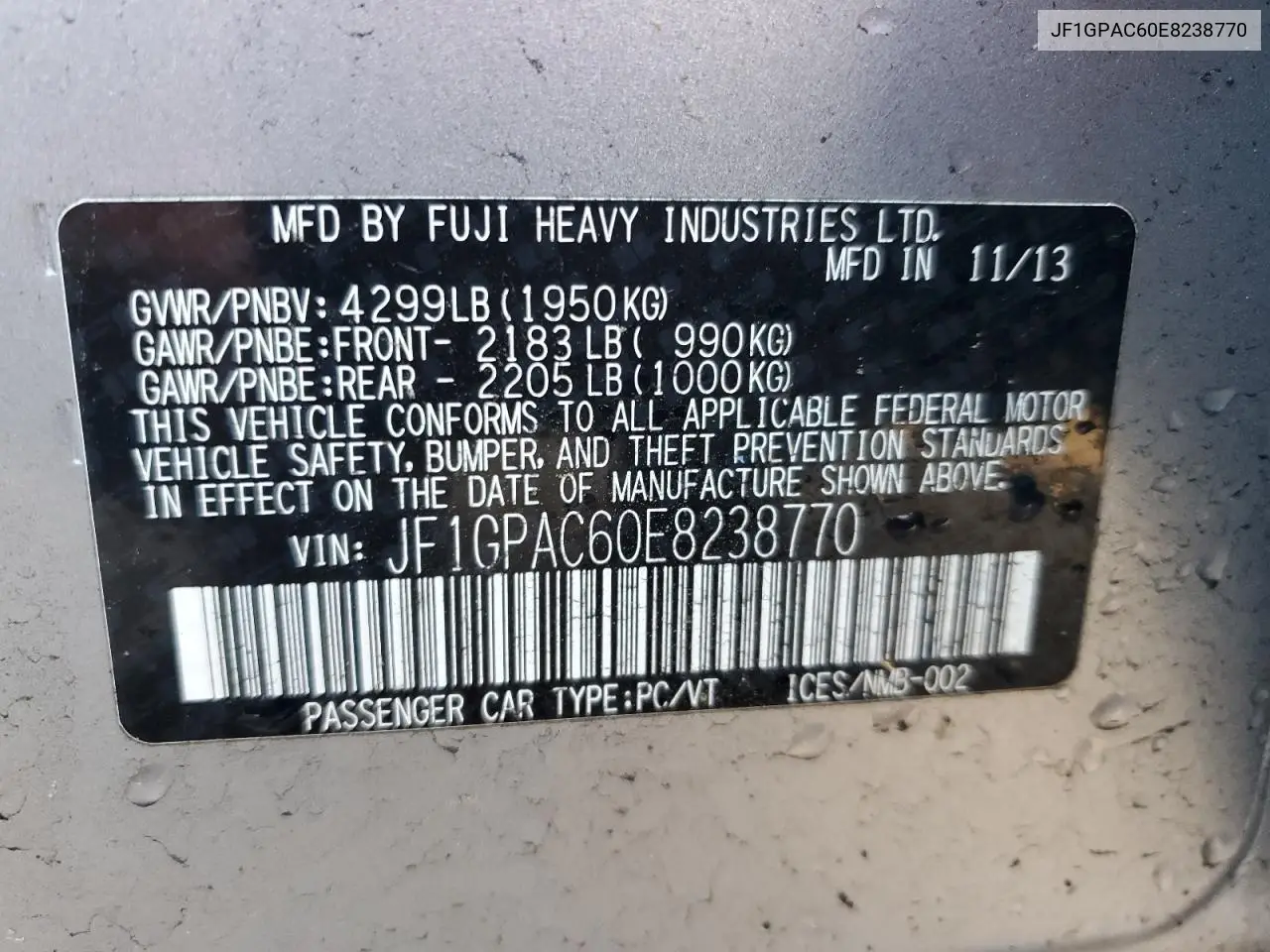 2014 Subaru Impreza Premium VIN: JF1GPAC60E8238770 Lot: 87032474