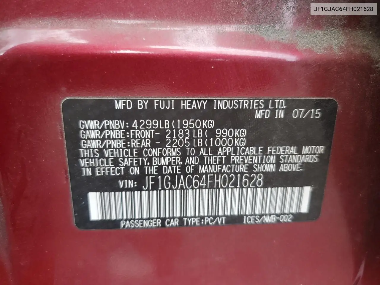 2015 Subaru Impreza Premium VIN: JF1GJAC64FH021628 Lot: 56842155