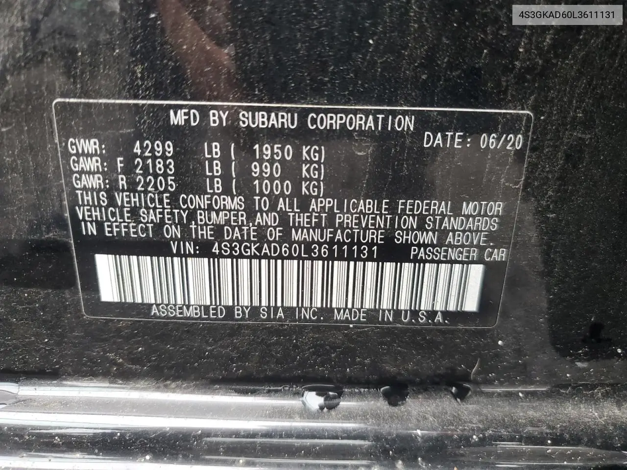 2020 Subaru Impreza Premium VIN: 4S3GKAD60L3611131 Lot: 62931395
