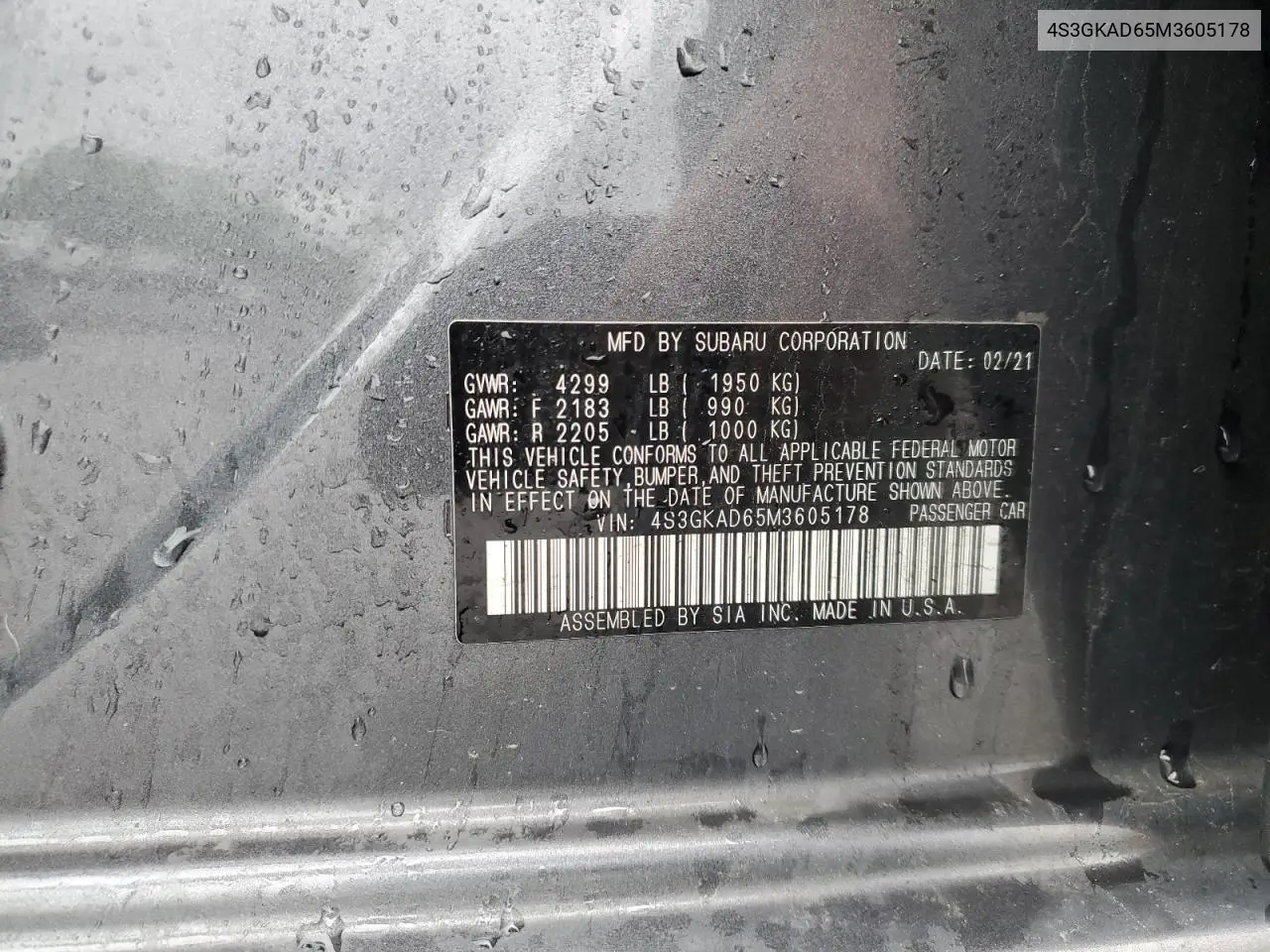 2021 Subaru Impreza Premium VIN: 4S3GKAD65M3605178 Lot: 56871975