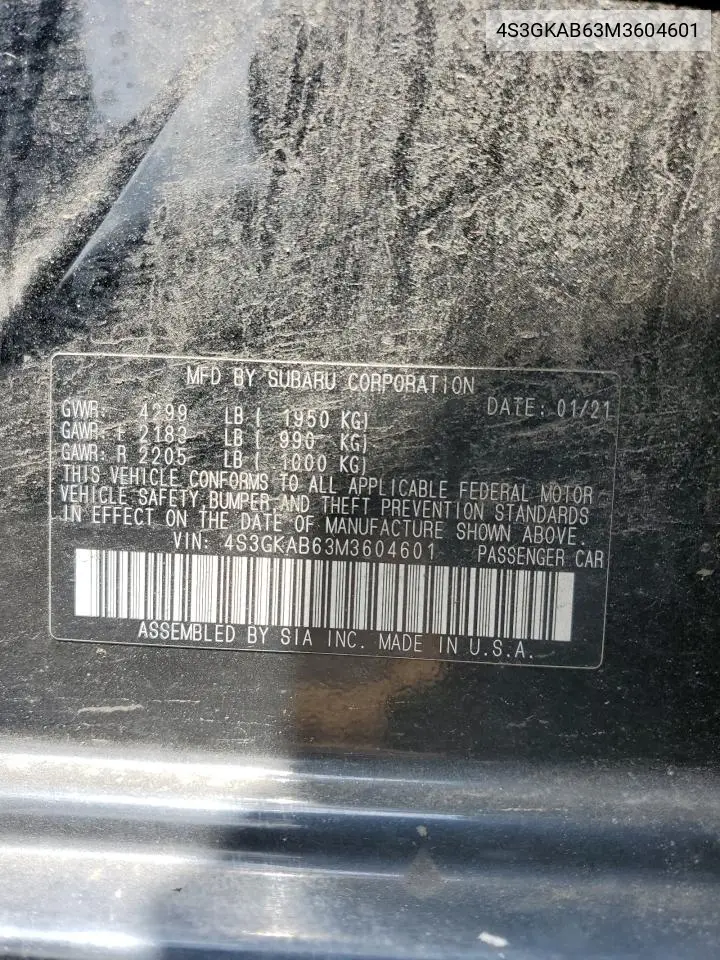 2021 Subaru Impreza VIN: 4S3GKAB63M3604601 Lot: 61808005