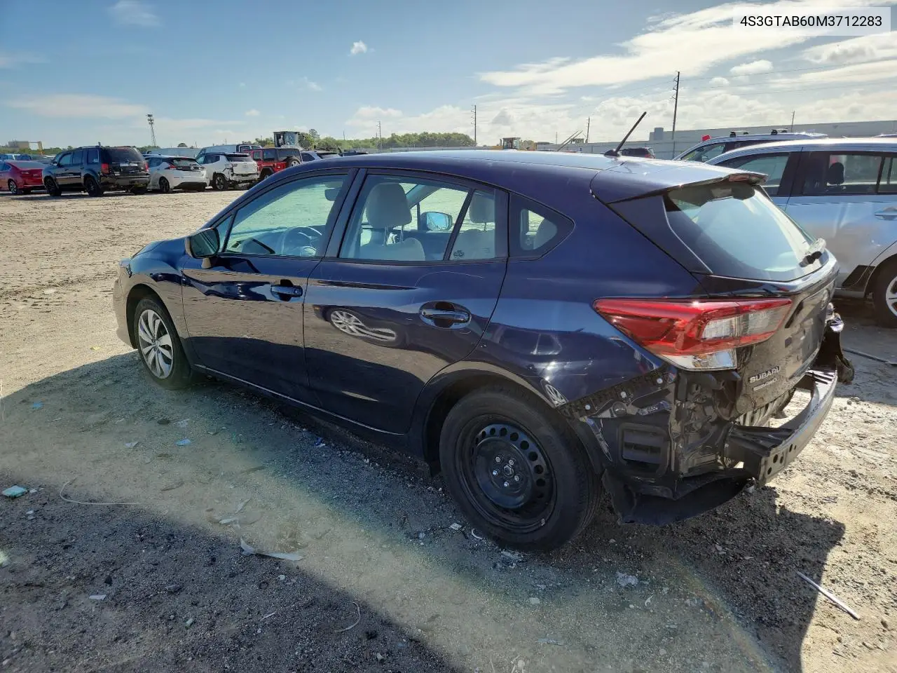2021 Subaru Impreza VIN: 4S3GTAB60M3712283 Lot: 62365705