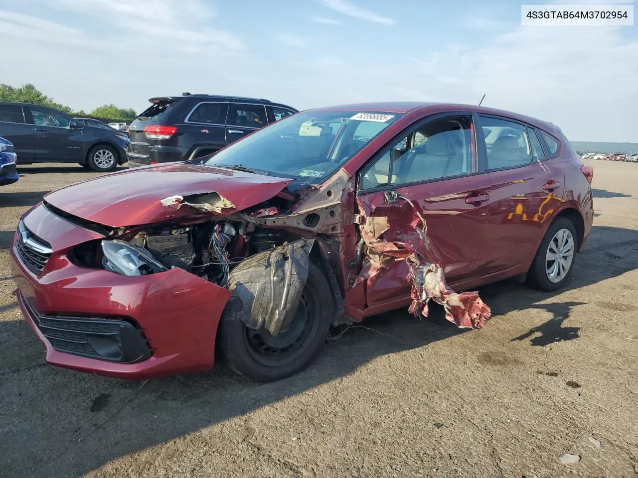 2021 Subaru Impreza VIN: 4S3GTAB64M3702954 Lot: 62898885