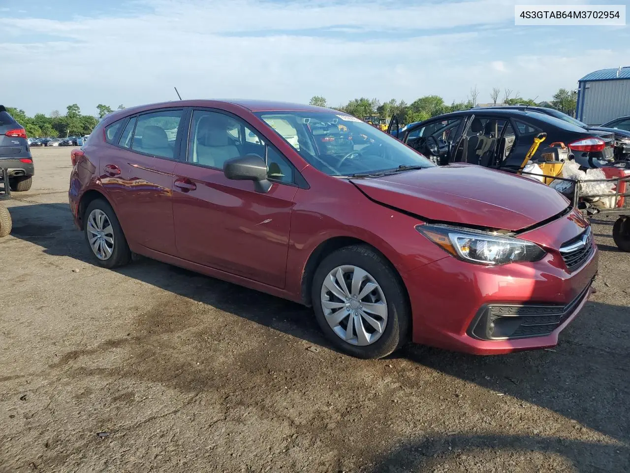 2021 Subaru Impreza VIN: 4S3GTAB64M3702954 Lot: 62898885