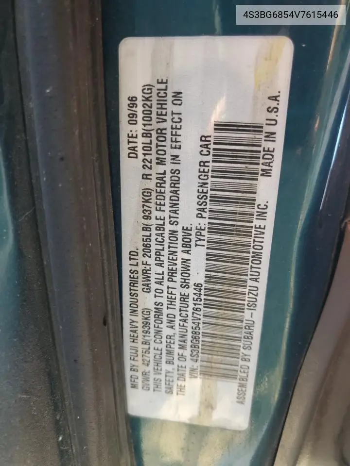 1997 Subaru Legacy Outback VIN: 4S3BG6854V7615446 Lot: 55932545