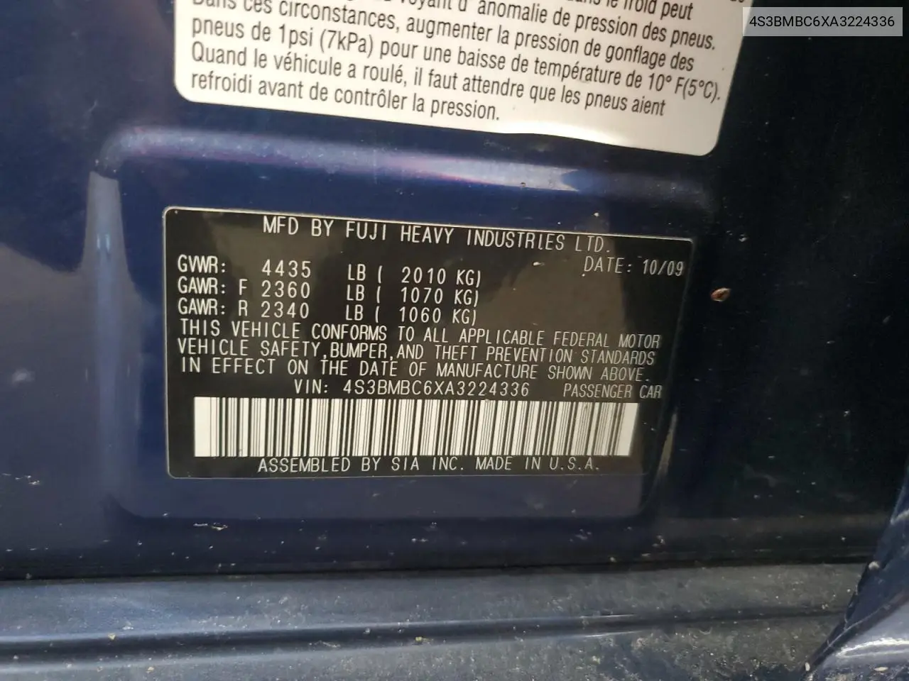 2010 Subaru Legacy 2.5I Premium VIN: 4S3BMBC6XA3224336 Lot: 56659475