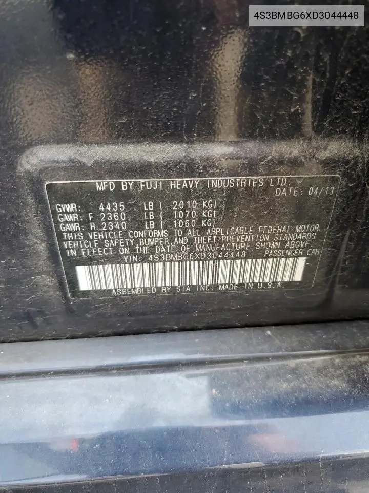 2013 Subaru Legacy 2.5I Premium VIN: 4S3BMBG6XD3044448 Lot: 62082575