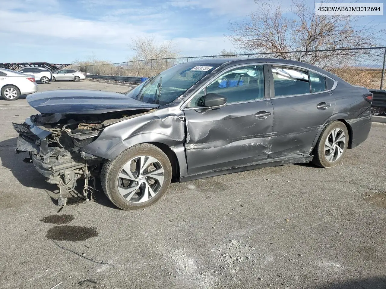 2021 Subaru Legacy VIN: 4S3BWAB63M3012694 Lot: 44636735