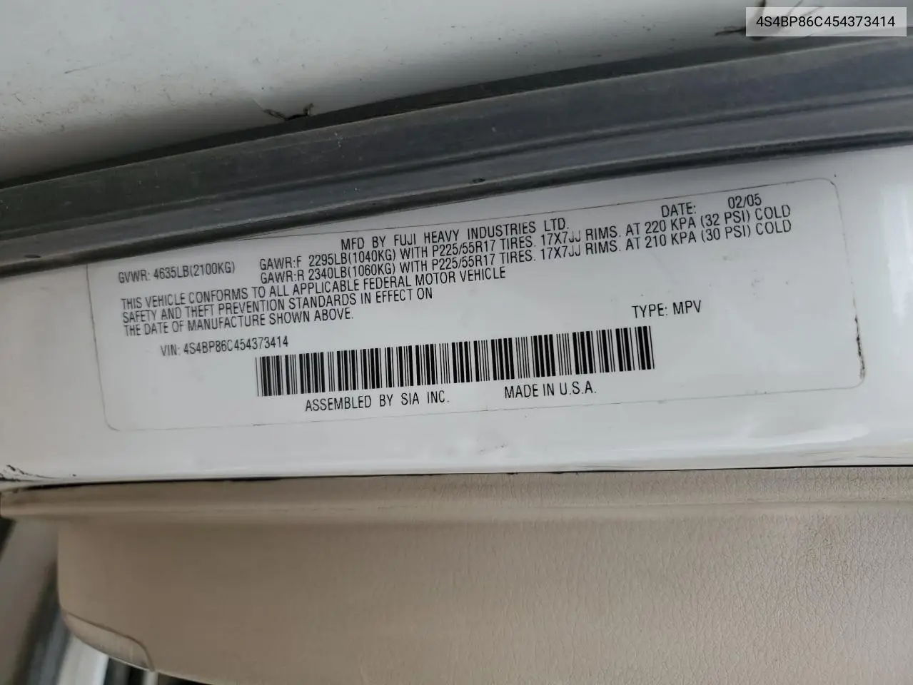 2005 Subaru Outback Outback H6 R Ll Bean VIN: 4S4BP86C454373414 Lot: 56502785