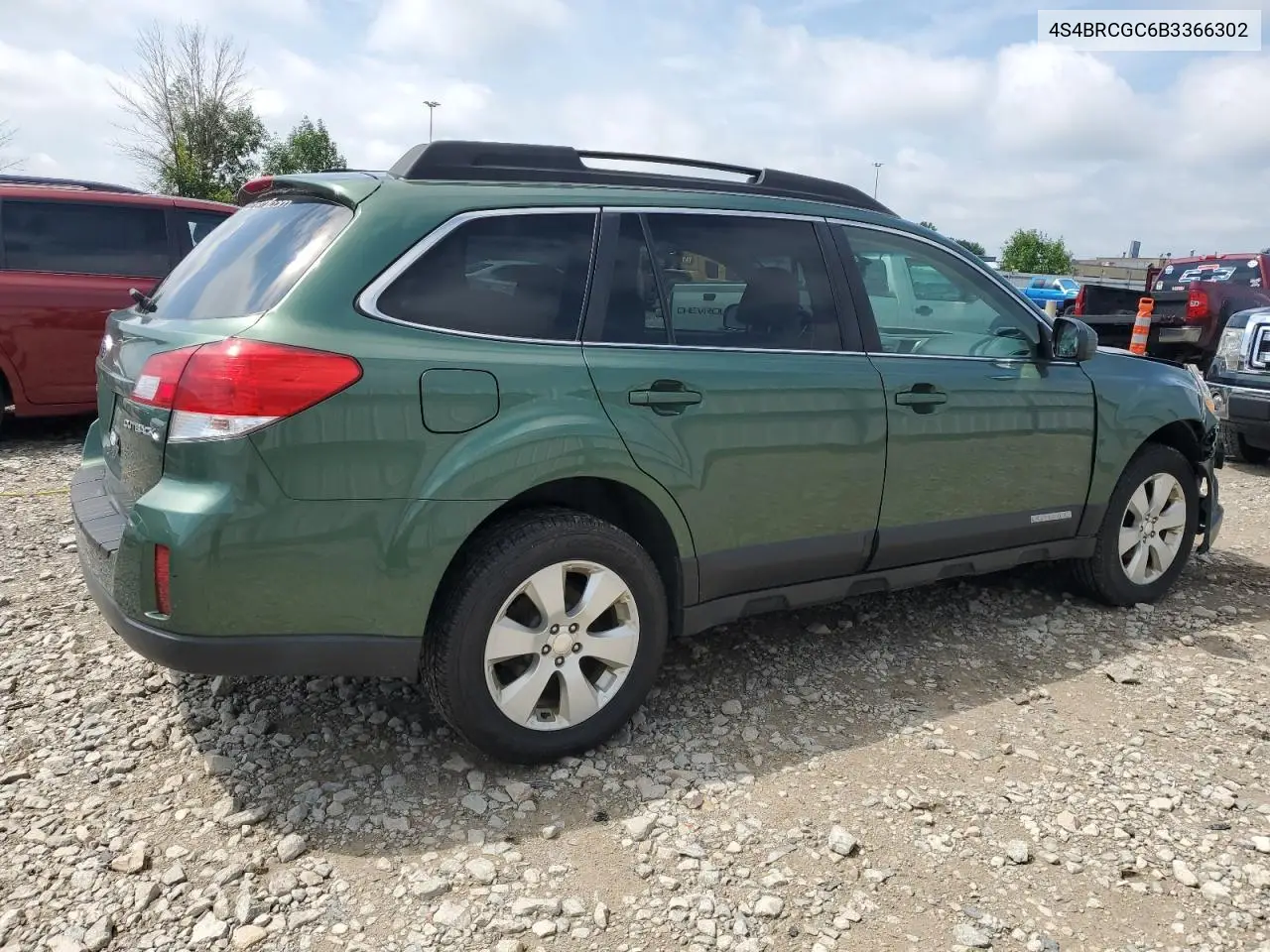 2011 Subaru Outback 2.5I Premium VIN: 4S4BRCGC6B3366302 Lot: 62350425