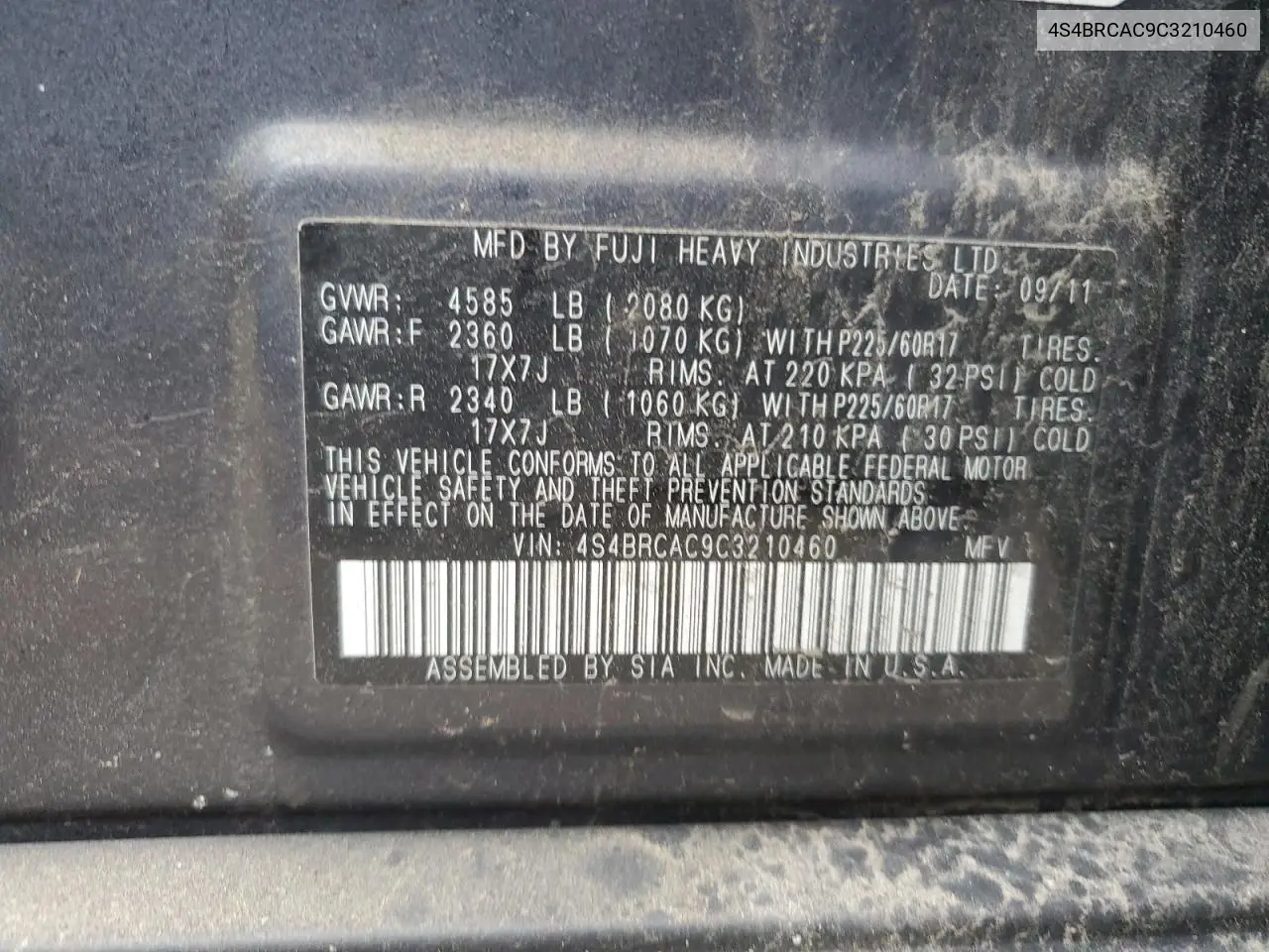 2012 Subaru Outback 2.5I VIN: 4S4BRCAC9C3210460 Lot: 62644445