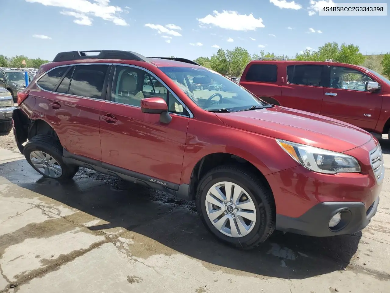 2016 Subaru Outback 2.5I Premium VIN: 4S4BSBCC2G3343398 Lot: 56355625