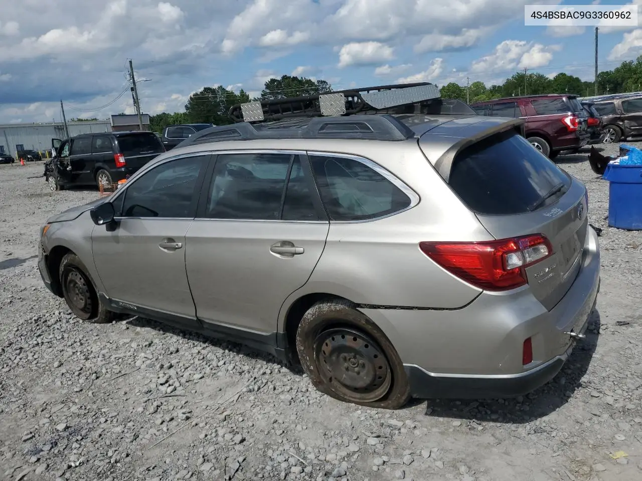 2016 Subaru Outback 2.5I VIN: 4S4BSBAC9G3360962 Lot: 56679325