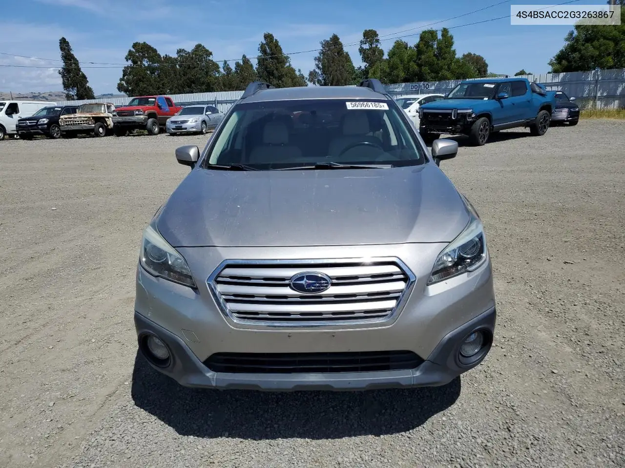 2016 Subaru Outback 2.5I Premium VIN: 4S4BSACC2G3263867 Lot: 56966185
