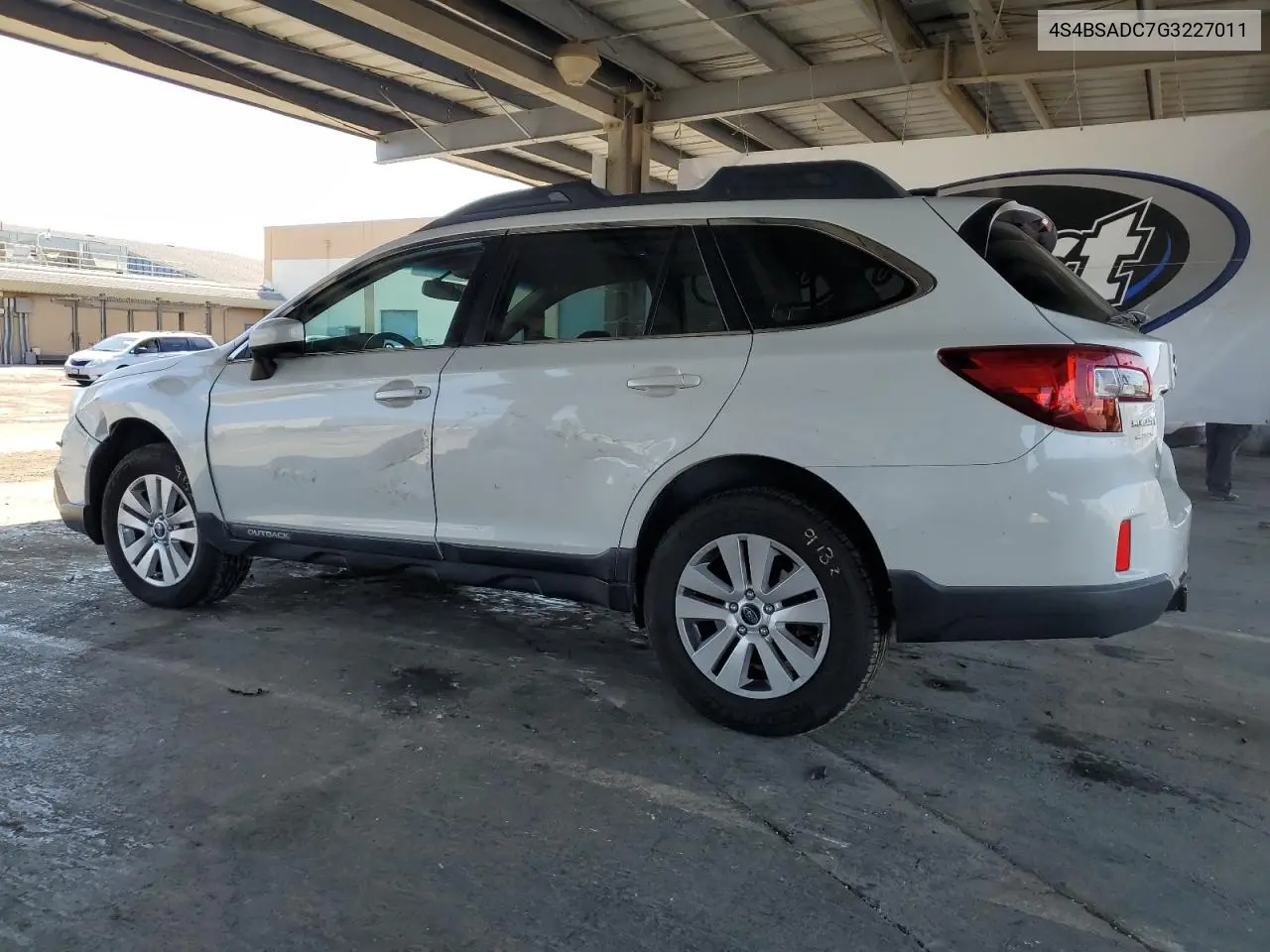 2016 Subaru Outback 2.5I Premium VIN: 4S4BSADC7G3227011 Lot: 63090385