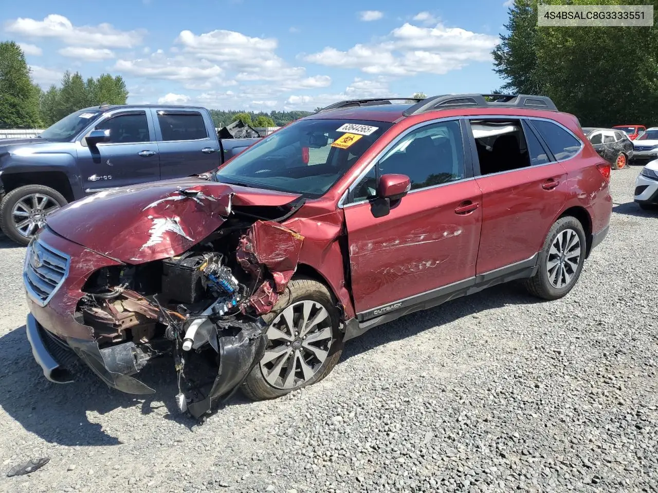 2016 Subaru Outback 2.5I Limited VIN: 4S4BSALC8G3333551 Lot: 63644565