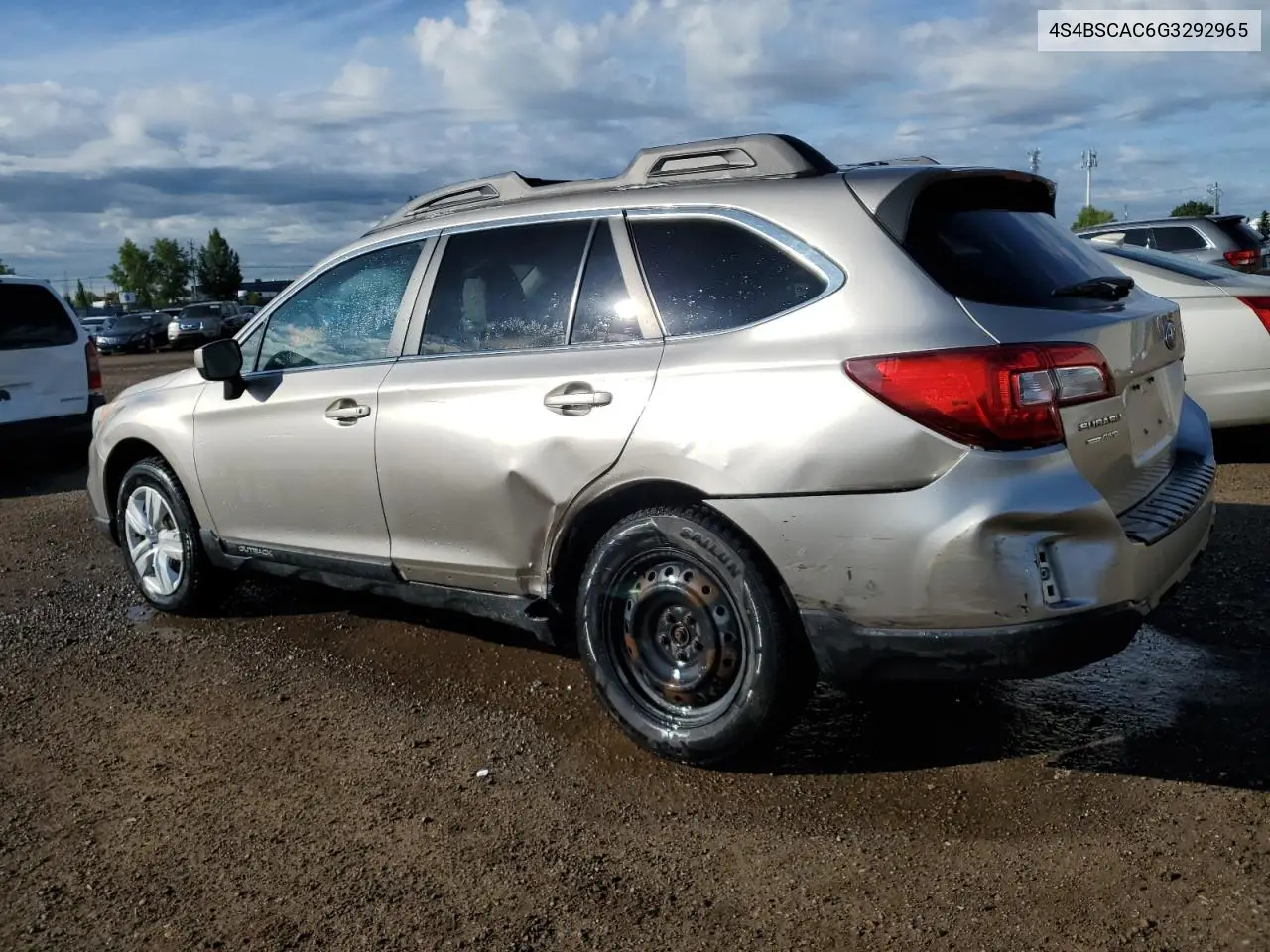 2016 Subaru Outback 2.5I VIN: 4S4BSCAC6G3292965 Lot: 63735185