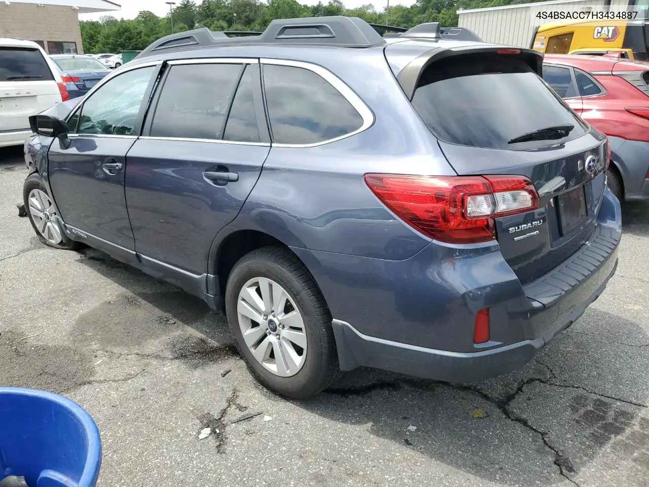 2017 Subaru Outback 2.5I Premium VIN: 4S4BSACC7H3434887 Lot: 62786235