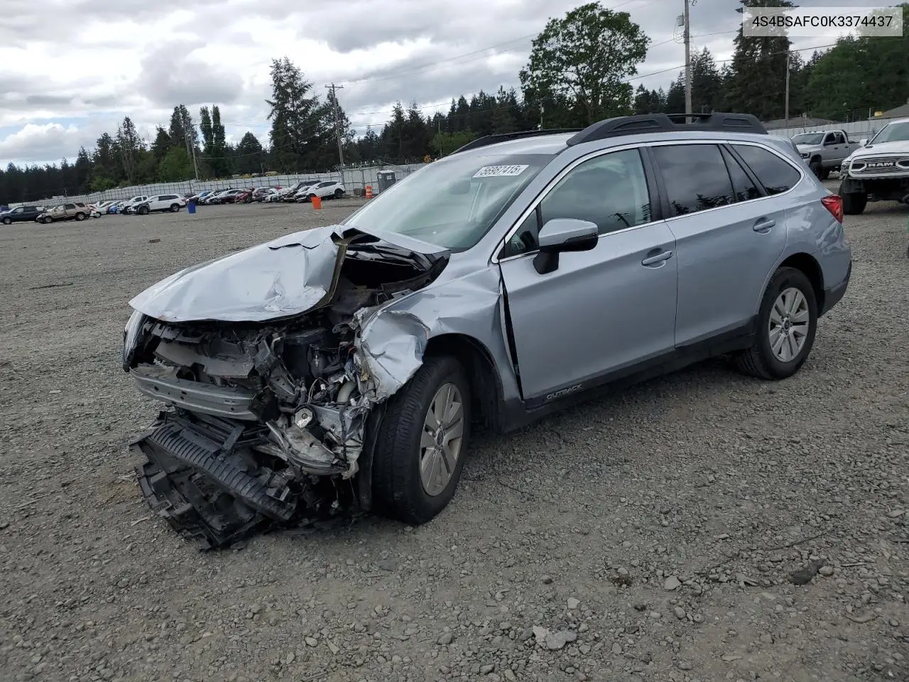 2019 Subaru Outback 2.5I Premium VIN: 4S4BSAFC0K3374437 Lot: 56987415