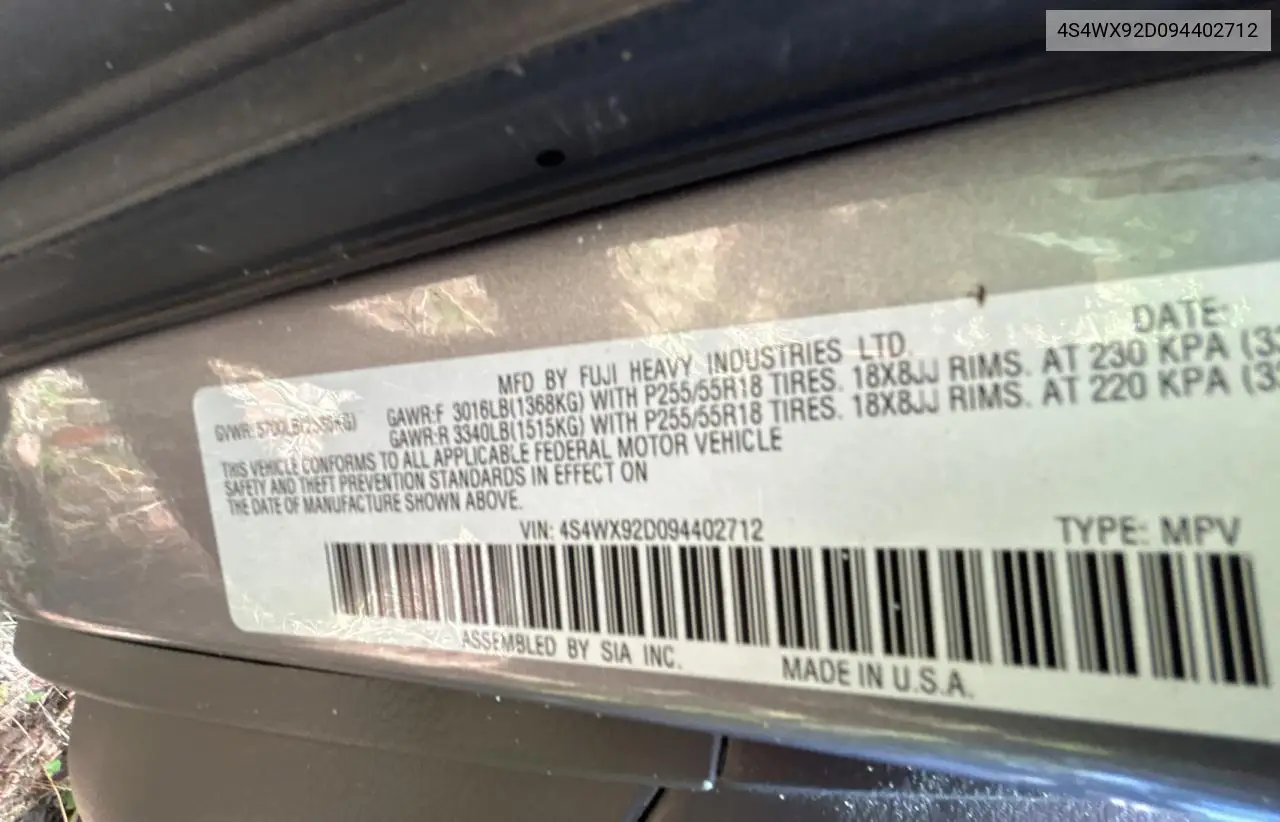 2009 Subaru Tribeca Limited VIN: 4S4WX92D094402712 Lot: 63466125