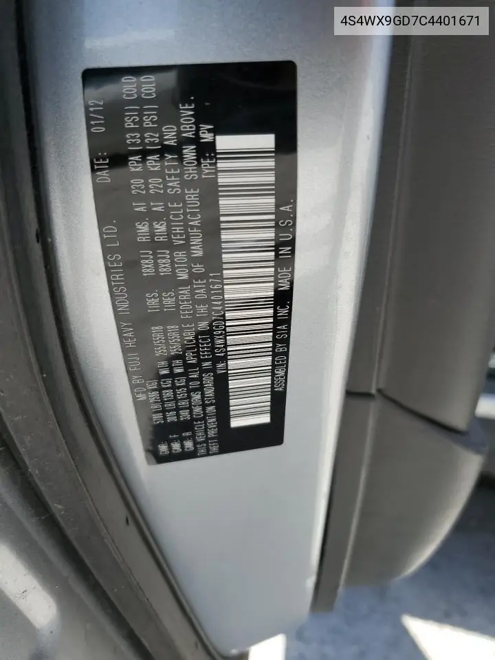 2012 Subaru Tribeca Limited VIN: 4S4WX9GD7C4401671 Lot: 61615405