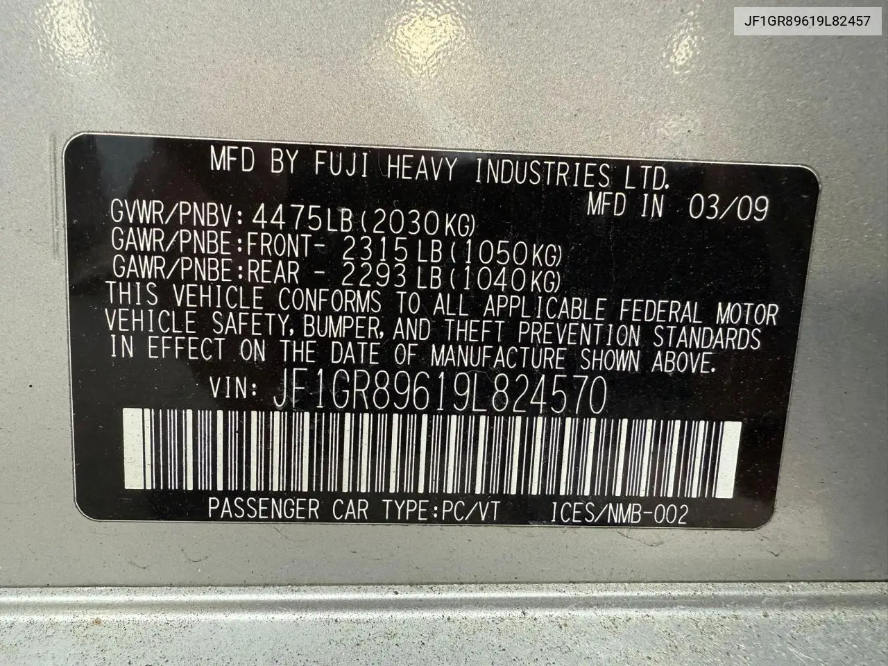 2009 Subaru Impreza Wrx Sti VIN: JF1GR89619L82457 Lot: 57185895