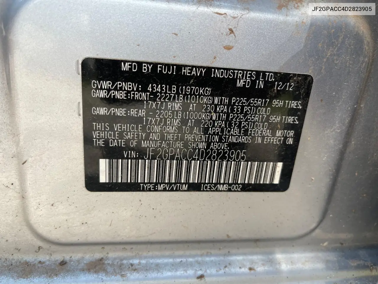 2013 Subaru Xv Crosstrek 2.0 Premium VIN: JF2GPACC4D2823905 Lot: 63143325