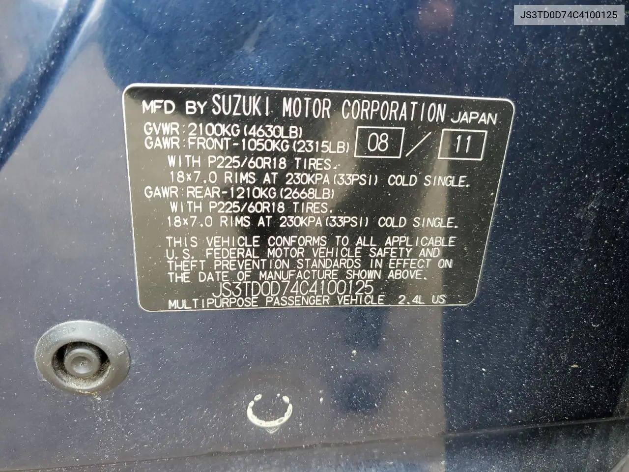 2012 Suzuki Grand Vitara Jlx VIN: JS3TD0D74C4100125 Lot: 58935355