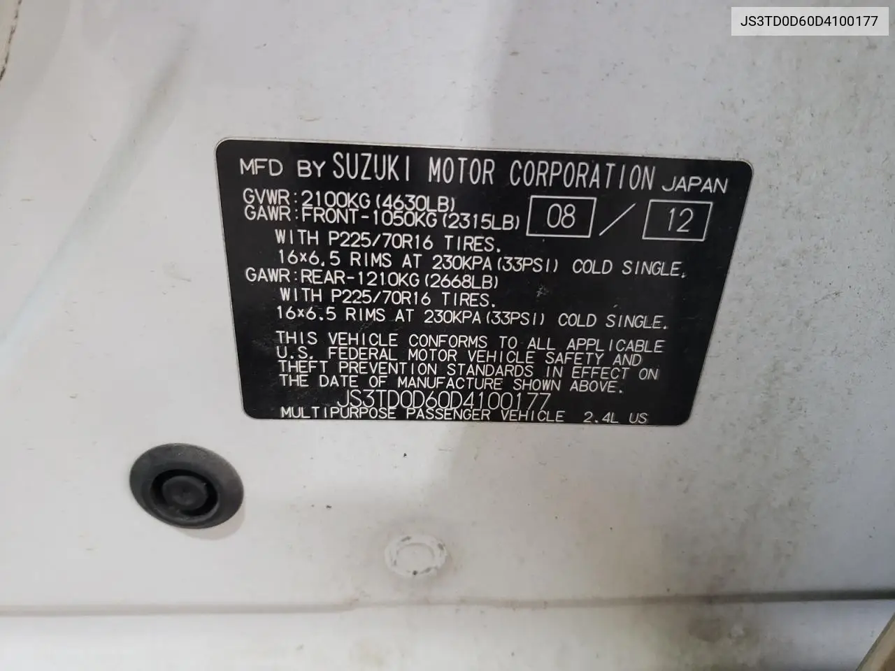 2013 Suzuki Grand Vitara Premium VIN: JS3TD0D60D4100177 Lot: 57394225