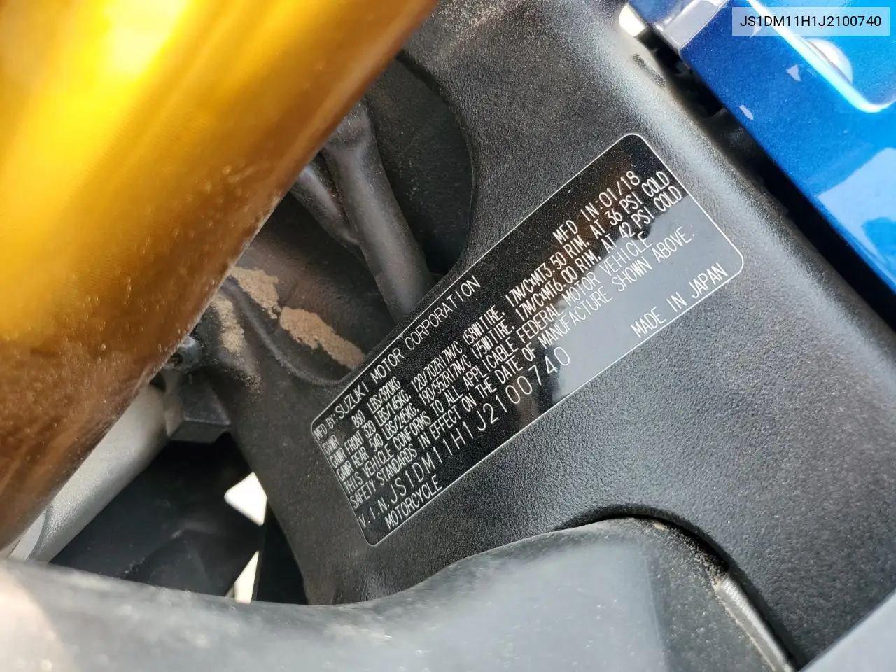 2018 Suzuki Gsx-R1000 R VIN: JS1DM11H1J2100740 Lot: 58826345