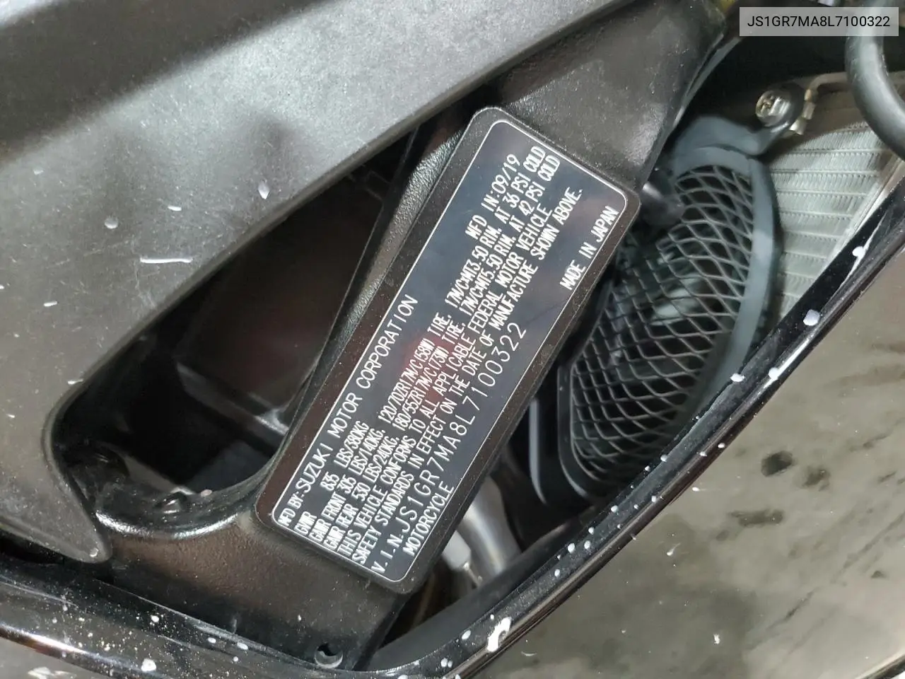 2020 Suzuki Gsx-R750 VIN: JS1GR7MA8L7100322 Lot: 55653165