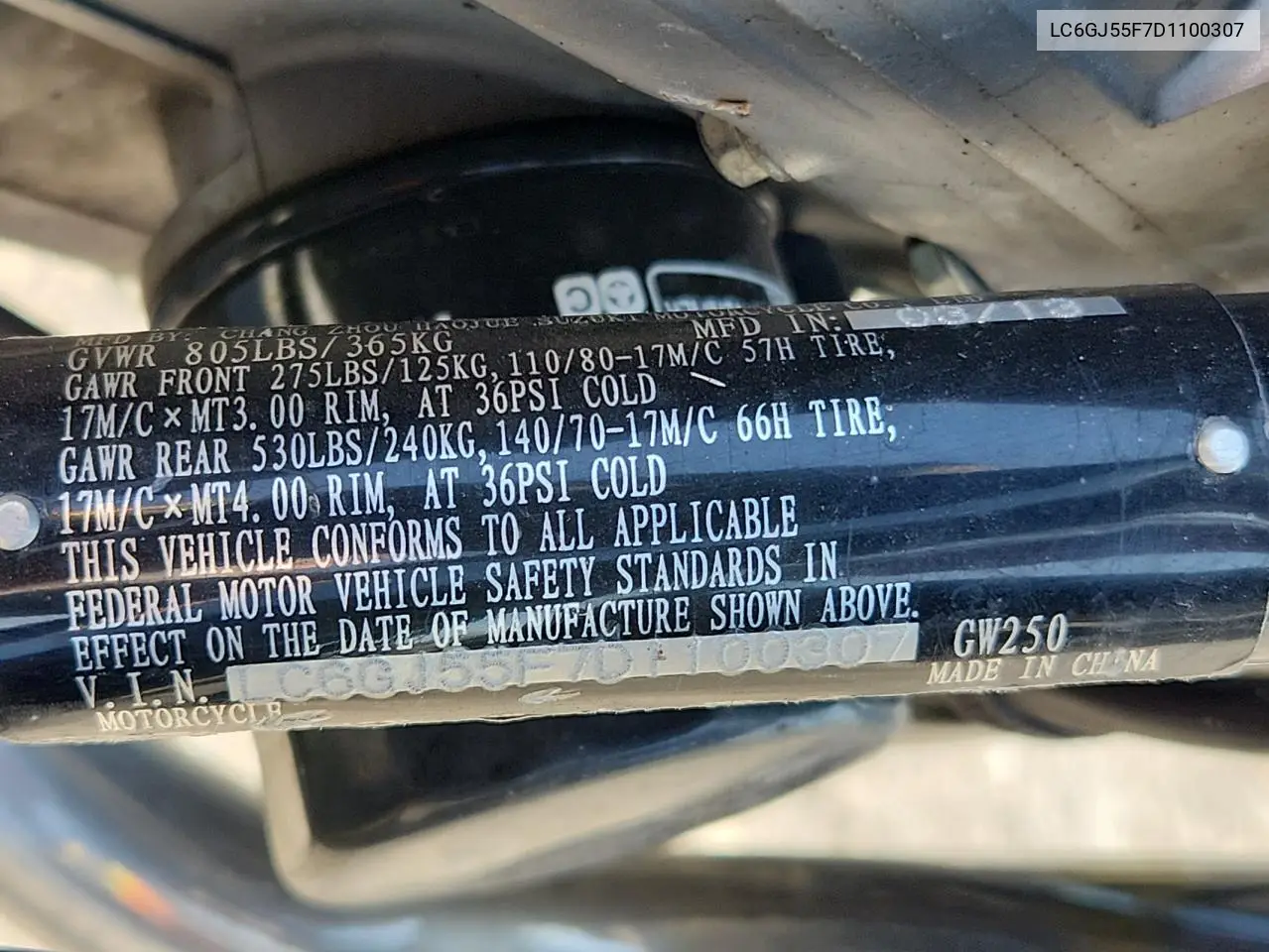 2013 Suzuki Gw250 VIN: LC6GJ55F7D1100307 Lot: 60147715