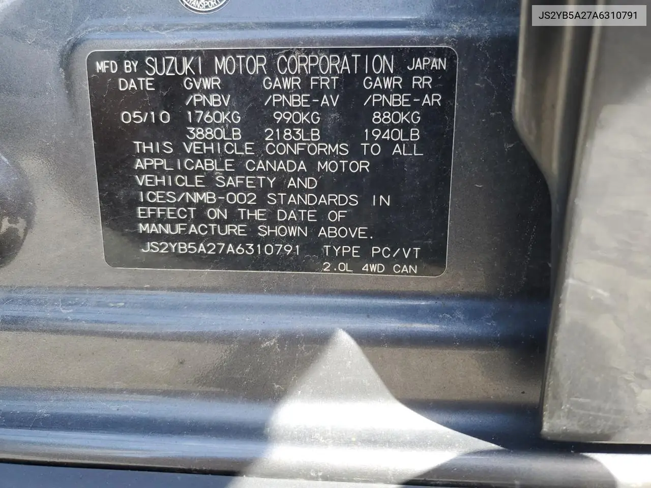 2010 Suzuki Sx4 Jx VIN: JS2YB5A27A6310791 Lot: 62852745