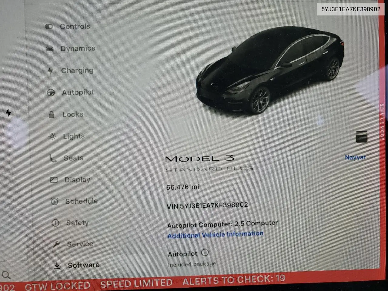 2019 Tesla Model 3 VIN: 5YJ3E1EA7KF398902 Lot: 59399995