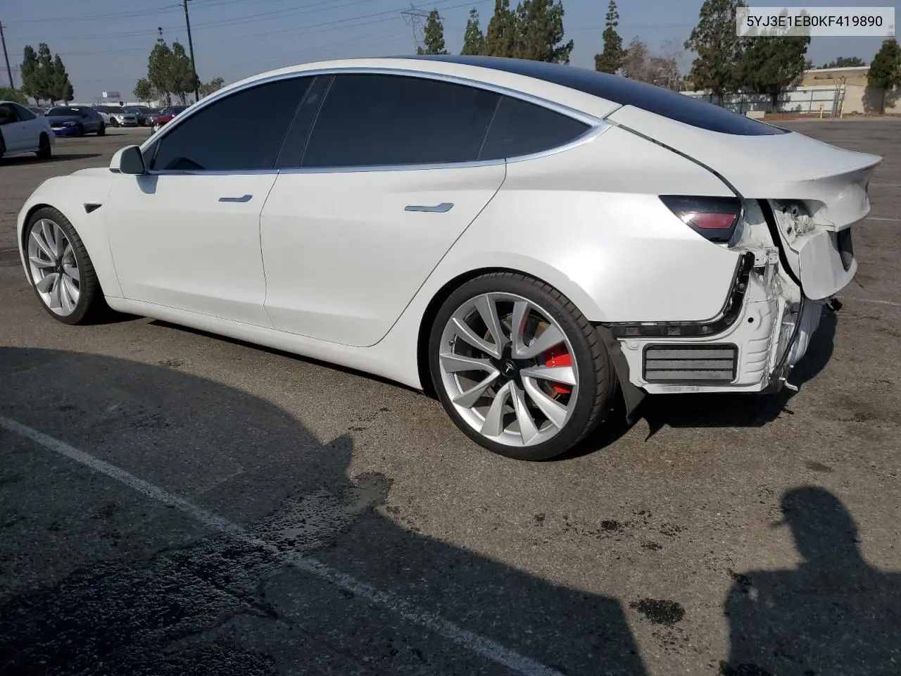 2019 Tesla Model 3 VIN: 5YJ3E1EB0KF419890 Lot: 62201855