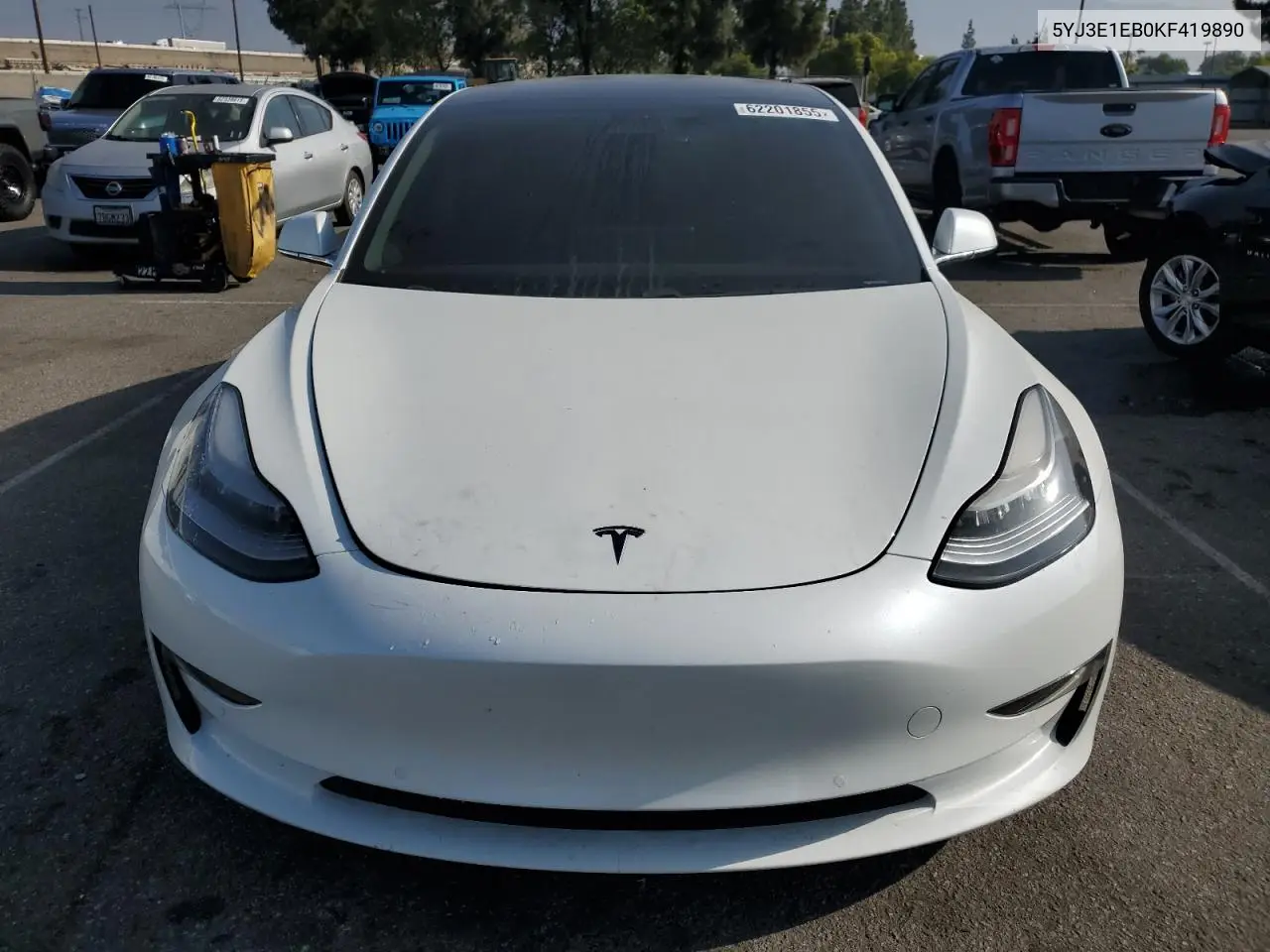 2019 Tesla Model 3 VIN: 5YJ3E1EB0KF419890 Lot: 62201855
