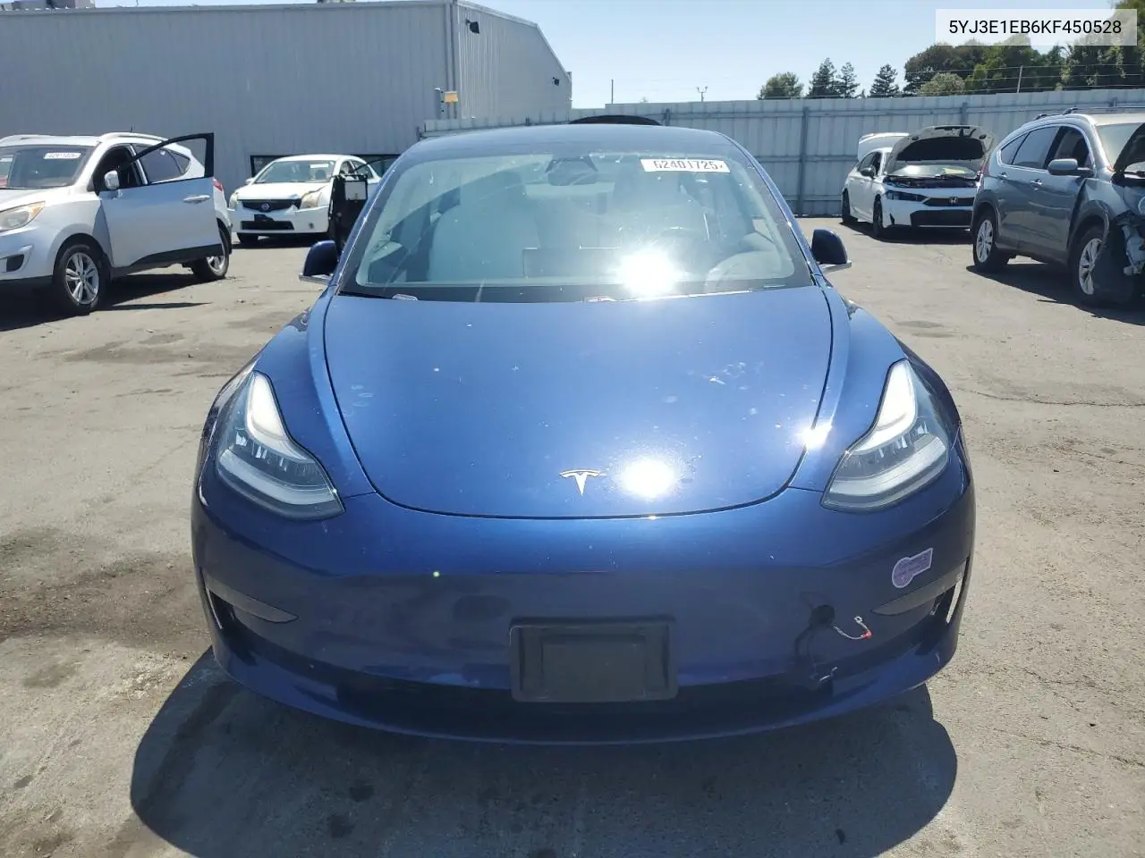2019 Tesla Model 3 VIN: 5YJ3E1EB6KF450528 Lot: 62401725