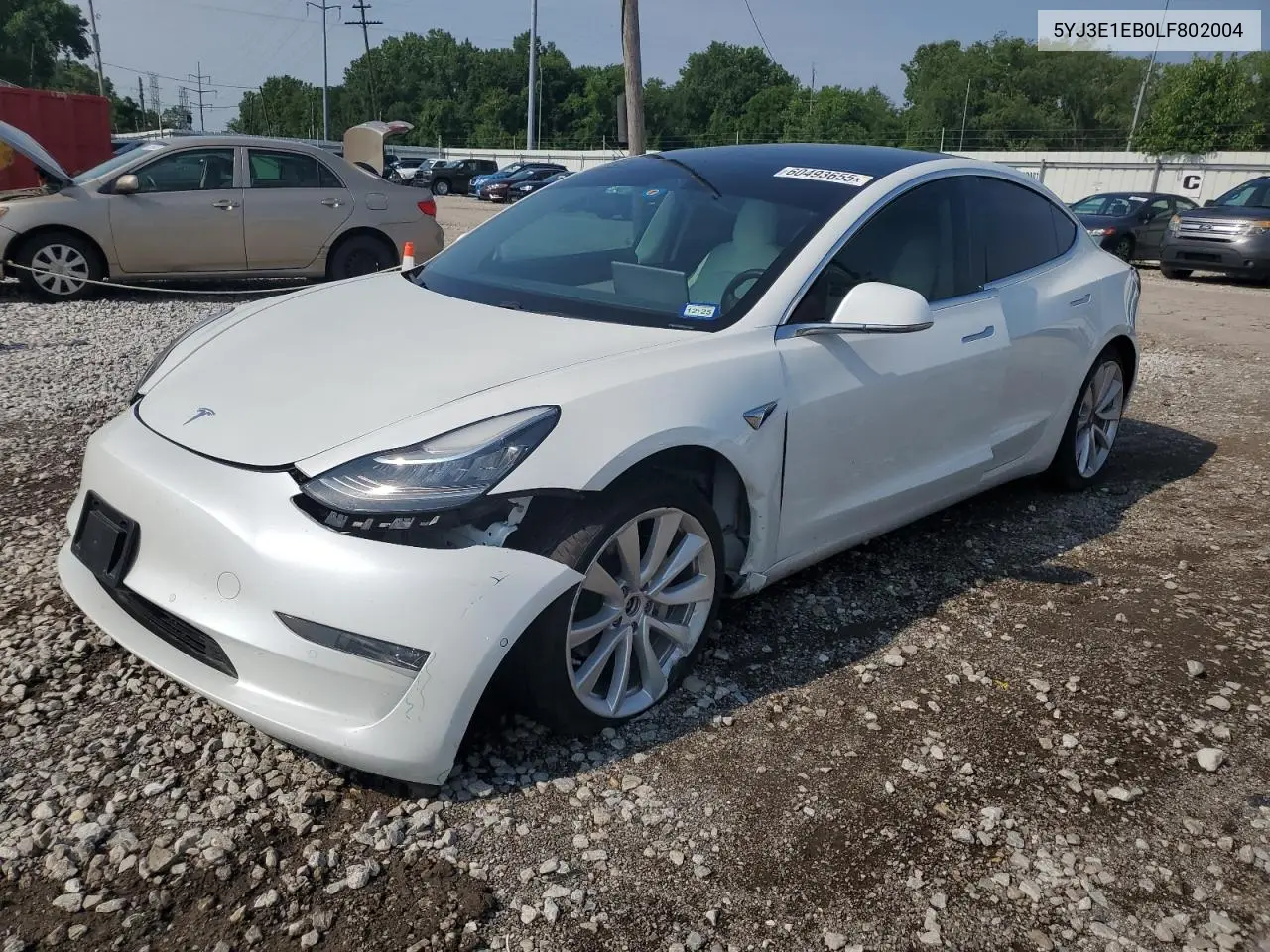 2020 Tesla Model 3 VIN: 5YJ3E1EB0LF802004 Lot: 60493655