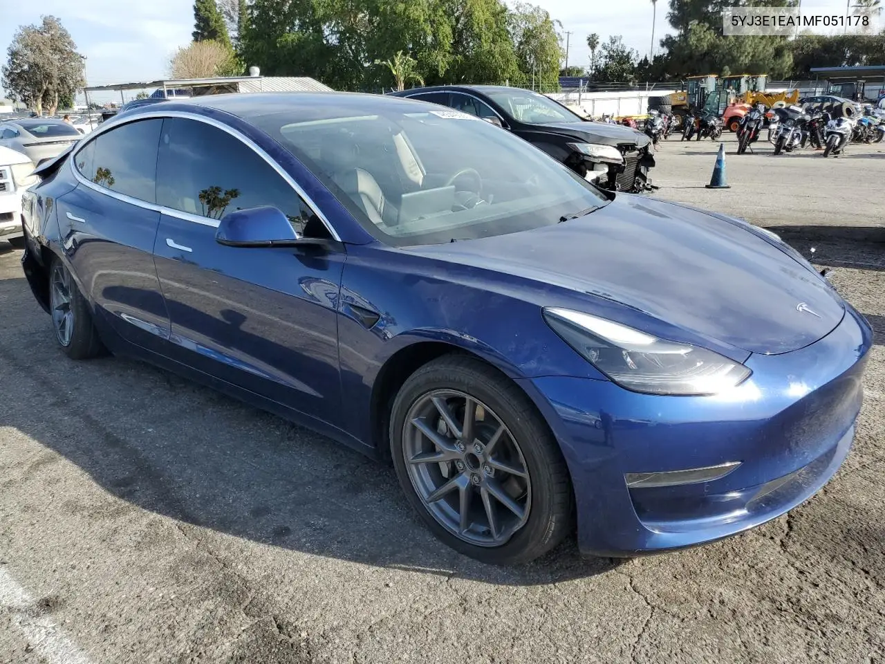 2021 Tesla Model 3 VIN: 5YJ3E1EA1MF051178 Lot: 48549035